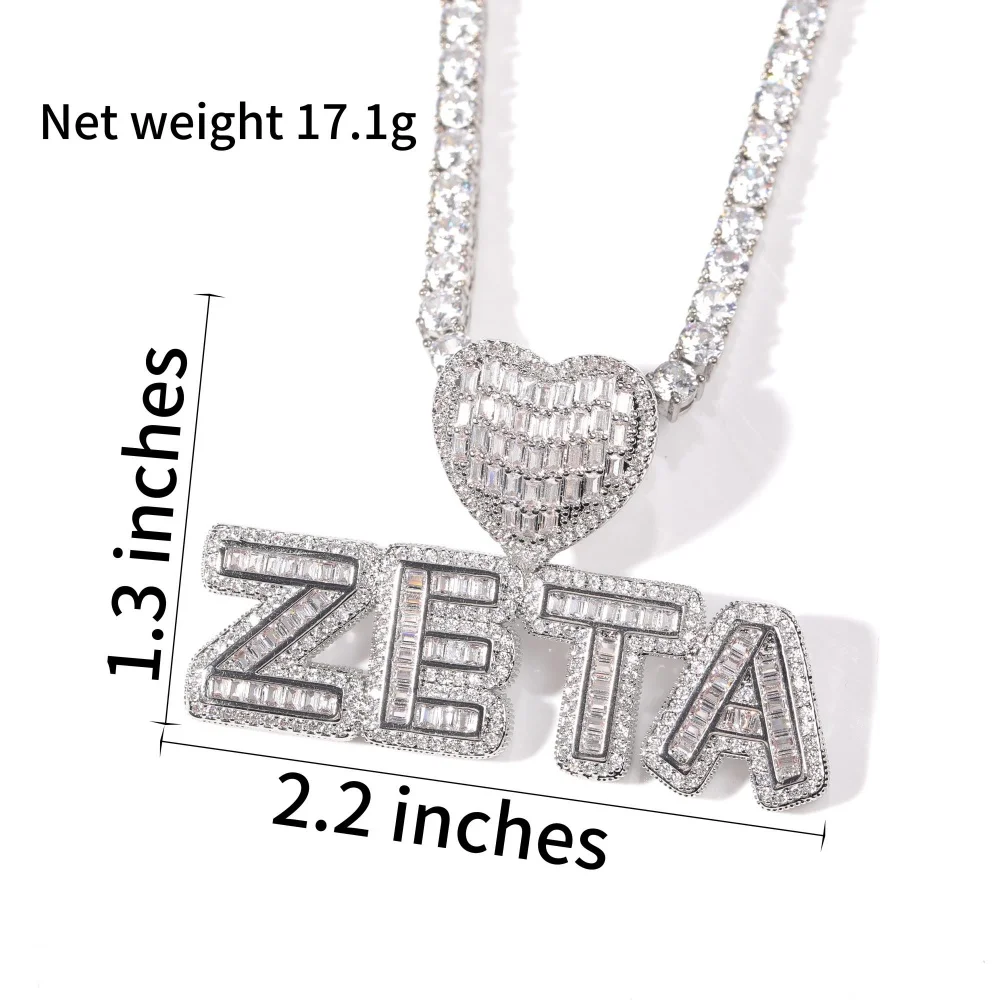 Custom Jewelry Heart Bail Letters Or Numbers Pendant Personalized Iced Out Cubic Zircon Name Necklace  Chain Gift For Christmas