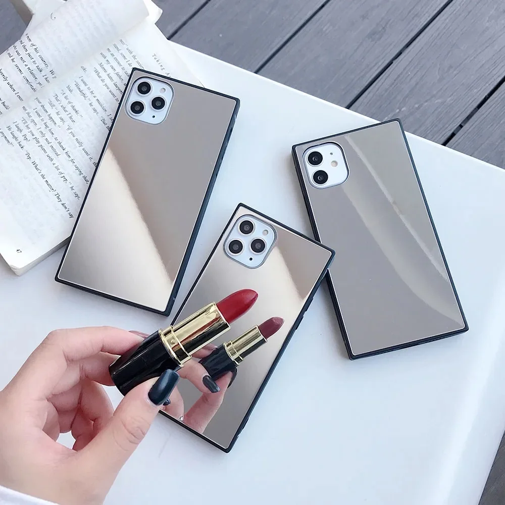 Luksusowe kwadratowe etui na telefon z lusterkiem do makijażu dla iPhone 11 12 Pro Max 13 14 15 16 Pro Max Girl Shockproof Bumper Cover — zdjęcie produktu 7