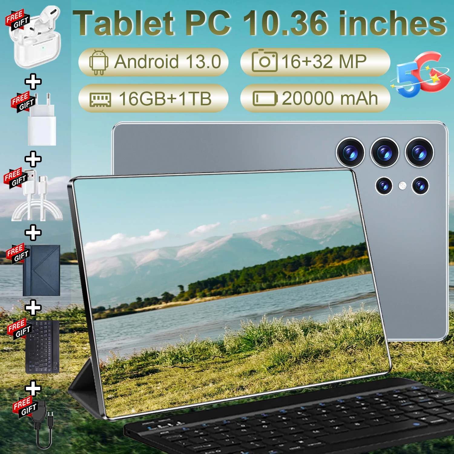 Tablette 4K 10,36 pouces Spéciale Étudiant 2026, Processeur 14 cœurs pour multitâsking et tâches de fond, Matériel haut de gamme Snapdragon 8 Gen2, Android 13 pur sans applications inutiles, Combo de stockage grande capacité 16 Go + 1 To, Batterie longue durée 20000 mAh pour une utilisation toute la journée, S