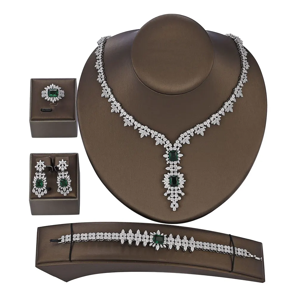 

Shiny Green Color Cubic Zirconia African Jewelry Sets for Women Bridal Wedding Party Accessories bisuteria
