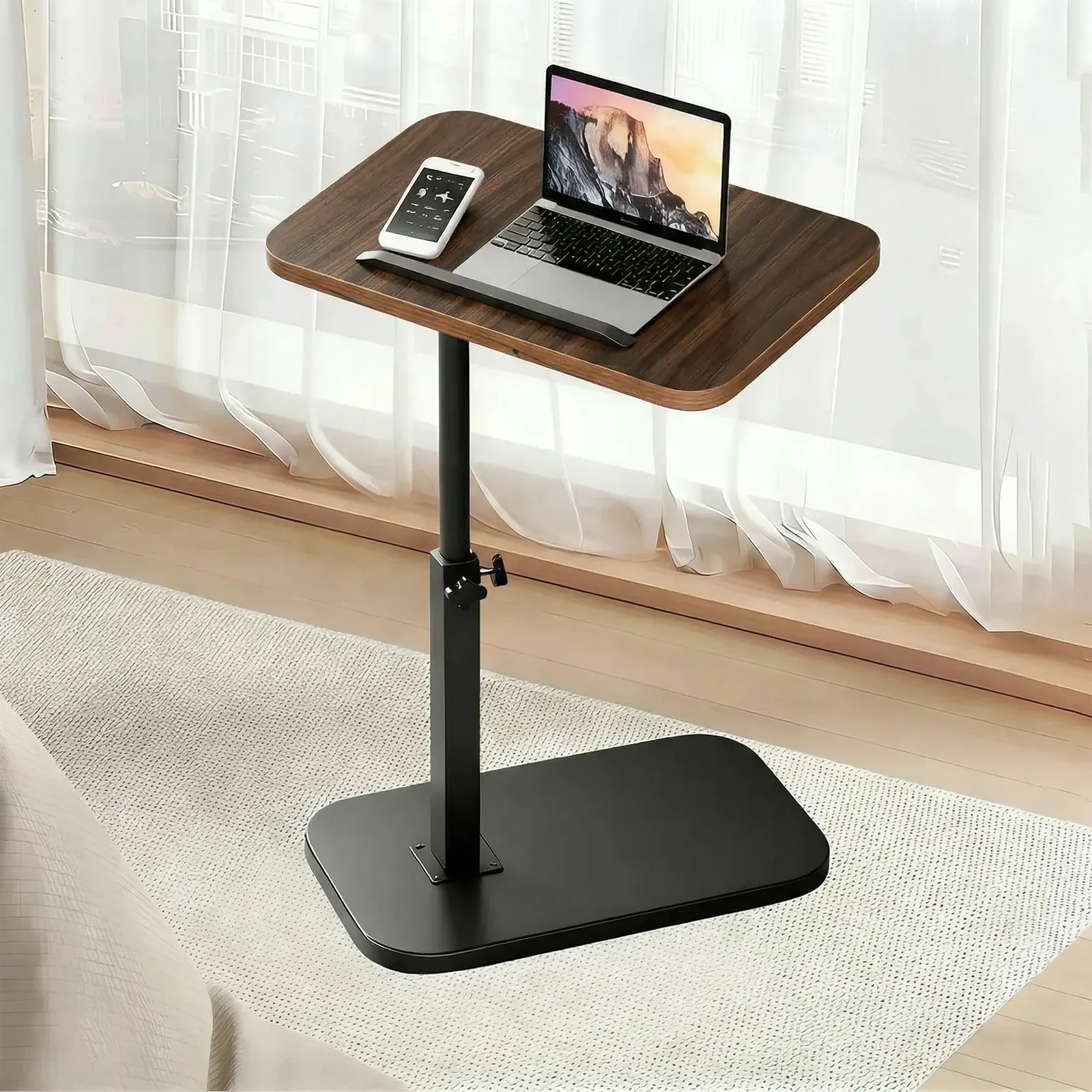 360° Swivel C Shaped Side Table, Height Adjustable Laptop Desk with Wheels, Mobile End Table for Bedroom Living Room Sofa Bed