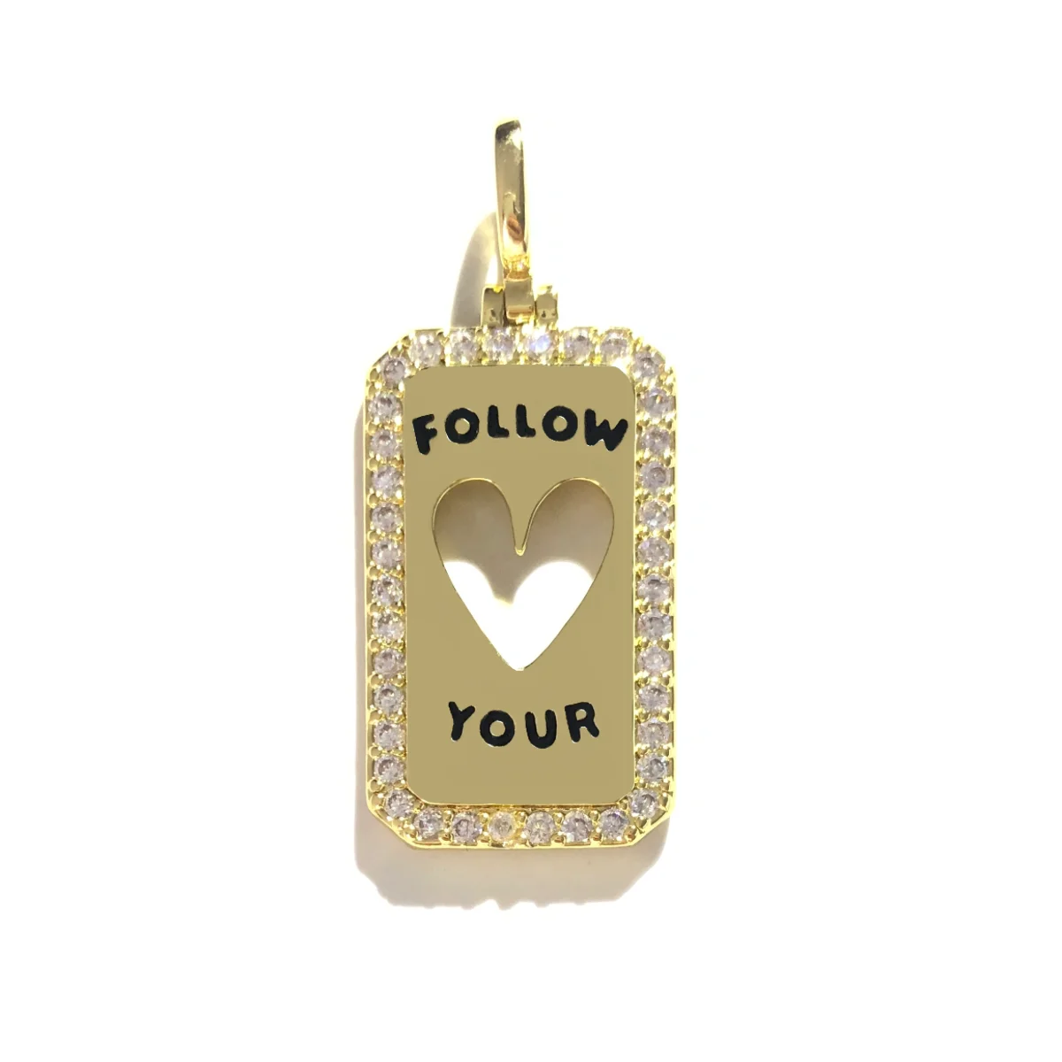 5pcs Follow Your Heart Word Tag Charm Pendant for Women Bracelet Girl Necklace Making Rhinestone Paved Gold-Plated Bling Jewelry