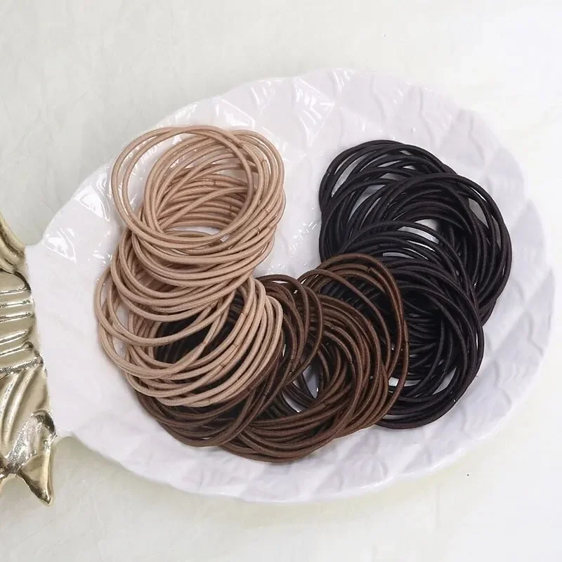 100 sztuk/zestaw gumki do włosów elastyczne gumki dla kobiet mężczyzn cienkie gumki do włosów kucyk Scrunchies akcesoria do włosów dla kobiet — zdjęcie 2