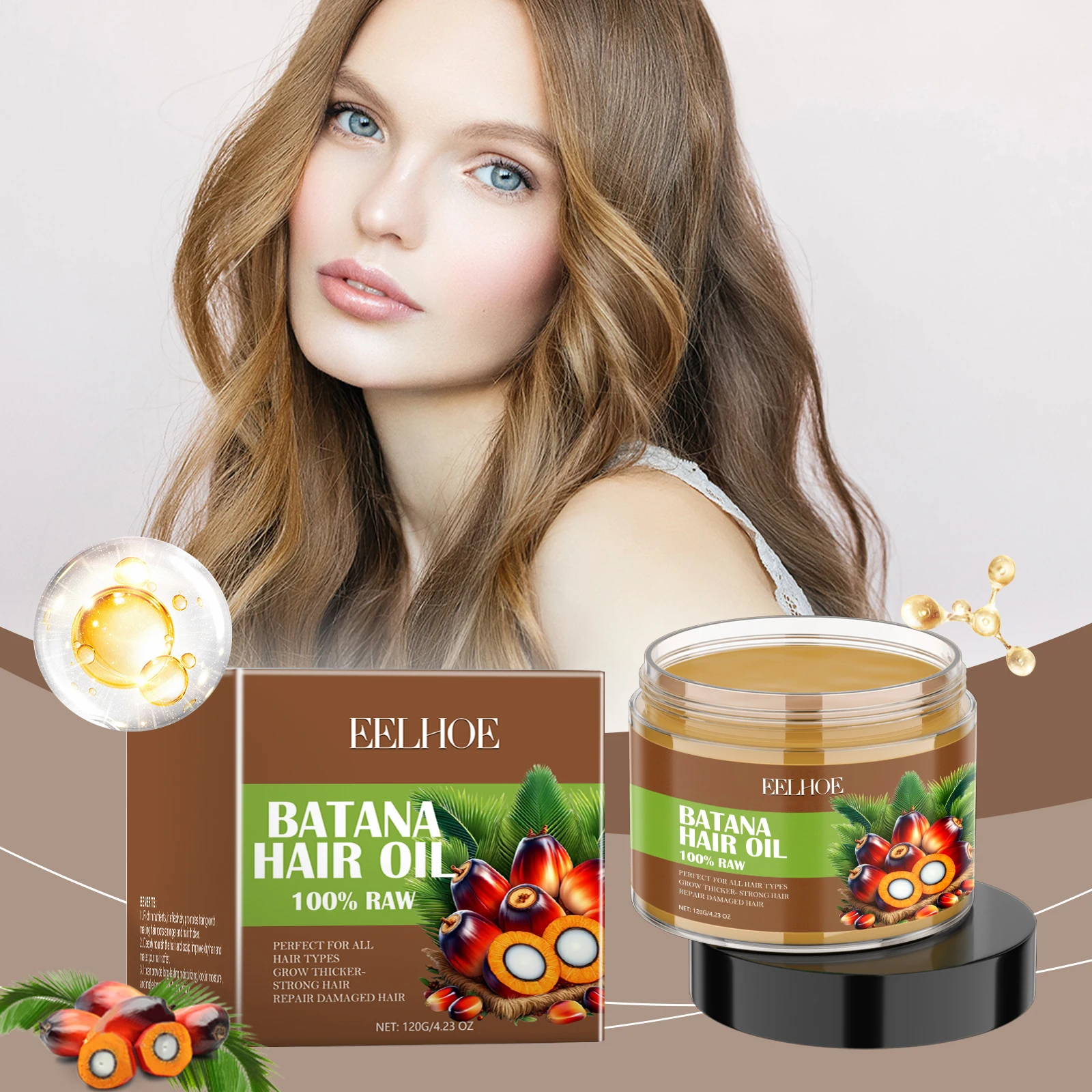 

Eelhoe Batana Hair Oil Add Volume Improved Elasticity Hair Nourishing Hydrate Hair Non Greasy Smoothing Shine Care Hair Oil 120g