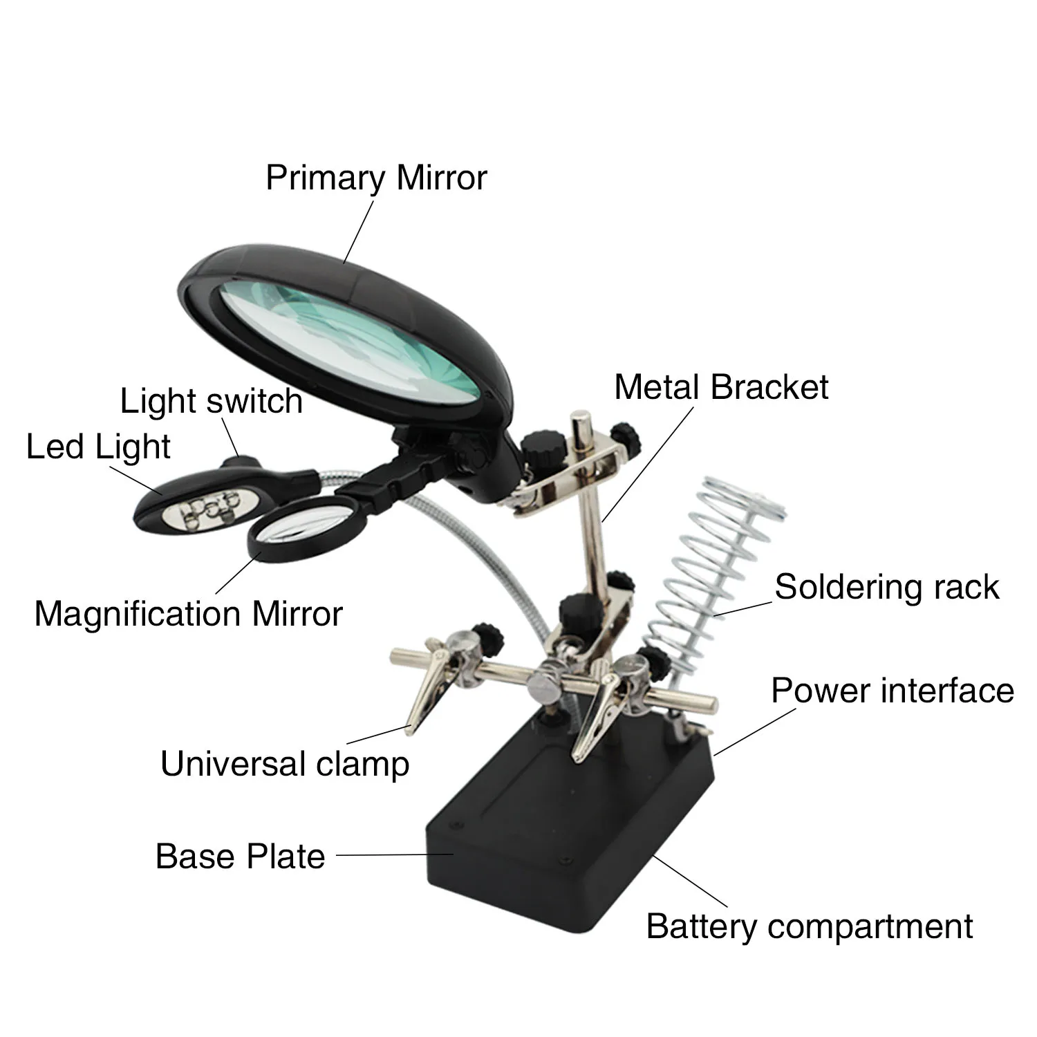 

Welding Magnifying Glass LED Auxiliary Clip Loupe Magnifier 3 In1 Hand Soldering Solder Iron Stand Holder Station 2.5X 7.5X 10X