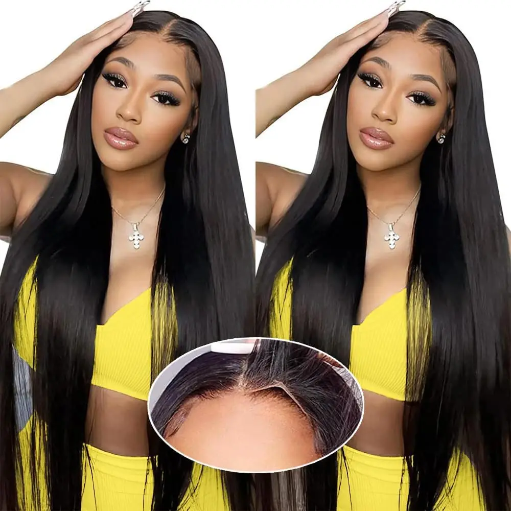 Wig lurus renda Frontal rambut manusia Virgin Brasil pra pencabutan dengan rambut bayi 13x4 wig Frontal rambut manusia transparan