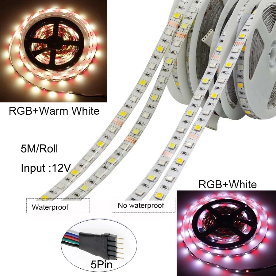 Imagem -05 - Impermeável Led Strip Light Luz Rgb Flexível Branco Quente Vermelho Ganância Azul Amarelo Rolo de 5m 3528 5050 dc 12v 60leds por m