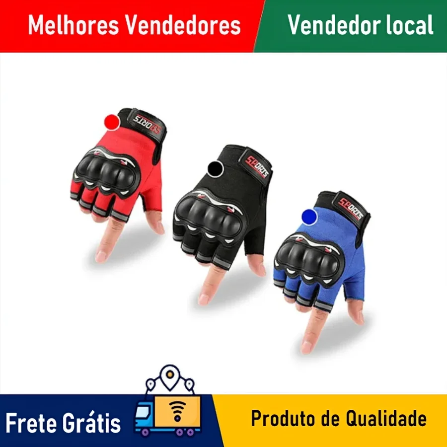 SKYTUR Luvas sem Dedos Antiderrapante Proteção para motocicleta Motos Motoqueiros Ciclista - ENVIO RÁPIDO PARA TODO O BRASIL