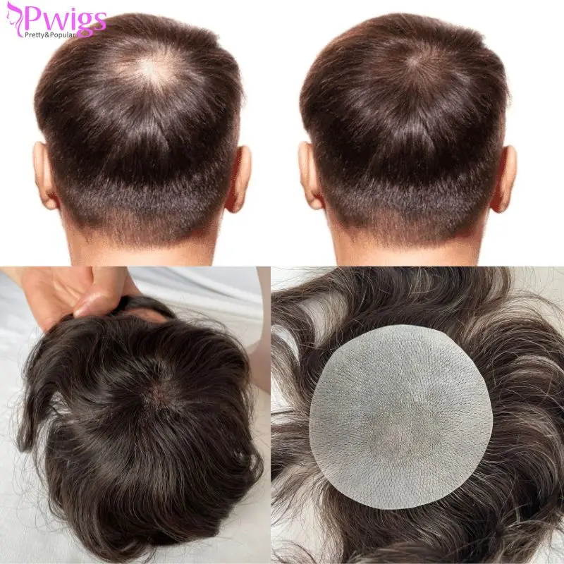 

Pwigs 2 Color Thin Skin PU Bald Spot European Hair Patches Toupee For Men 8cm X 8cm Hair Piece Glue On Hair Replacement System