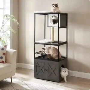 FEANDREA krabpaal, 3-in-1, met kattenkast, verhoogde komstandaard - afbeelding 2