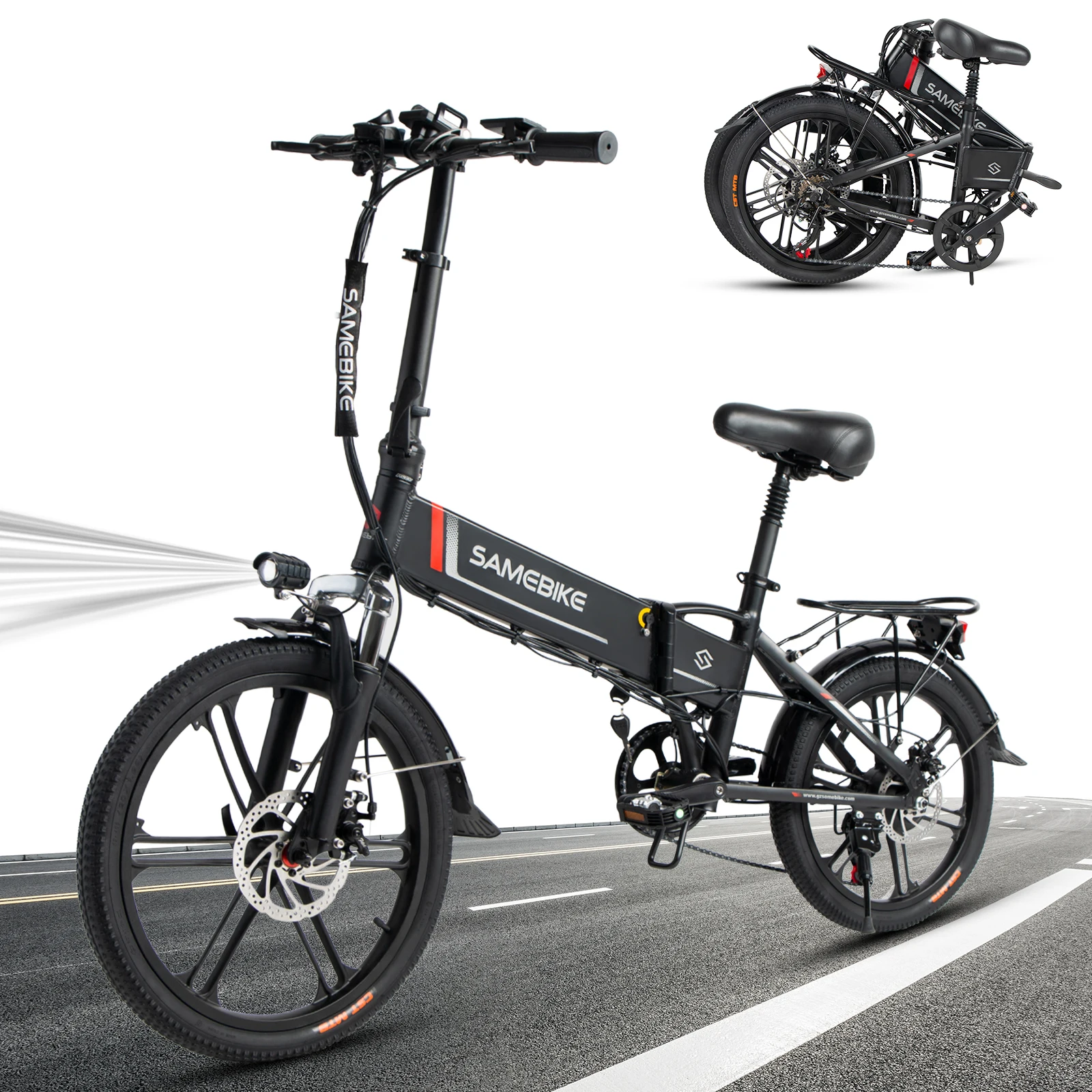 SAMEBIKE 20LVXD30-II Electric Bicycle for Adults with 48V10Ah Long Range Removable Battery,City Commuter 20" Folding E-bike