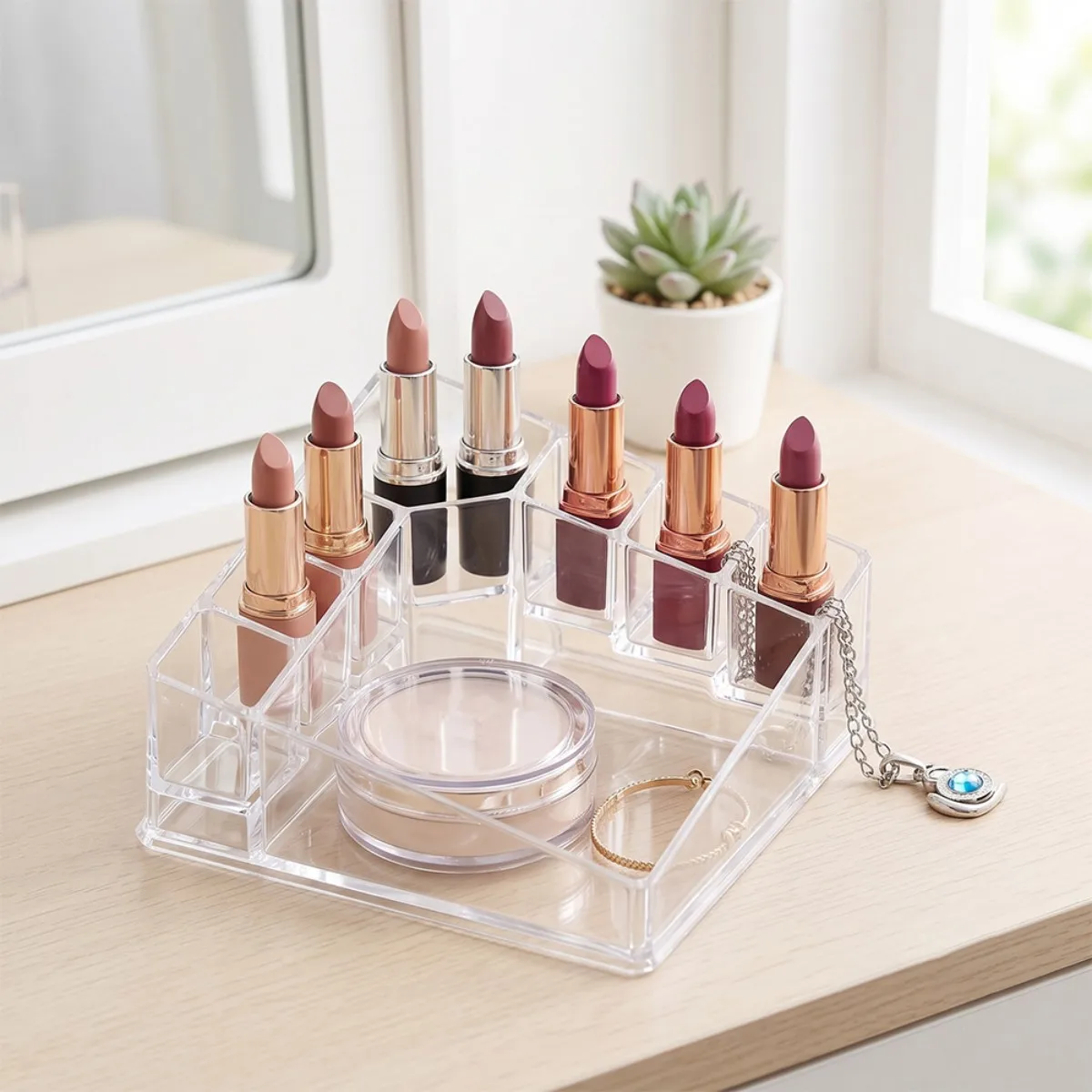 1 Stück Lippenstift-Aufbewahrungsbox, transparente Lipgloss-Aufbewahrungsbox für den Schreibtisch, minimalistisches Lippenstift-Displayregal