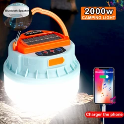 2000watt Solar Camping Licht Bluetooth Lautsprecher Lampe Outdoor Zelt Tragbare Laterne Nacht Notfall Lampe Taschenlampe Für Camp