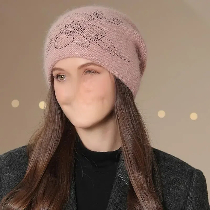 Nowa damska czapka zimowa Moda Udekoruj czapkę Beanie Mieszanka futra królika Ciepła zimowa czapka dla kobiet Casual Streetwear Dzianinowa czapka — zdjęcie 2