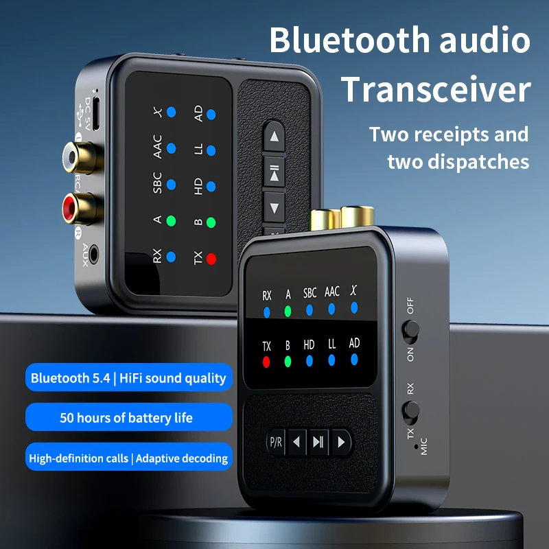 New BT200 5.4 Bluetooth Audio Adapter Receiver Transmitter Hands Free 3-in-1 Aircraft Car Earphones TV Speaker One to Two Audio