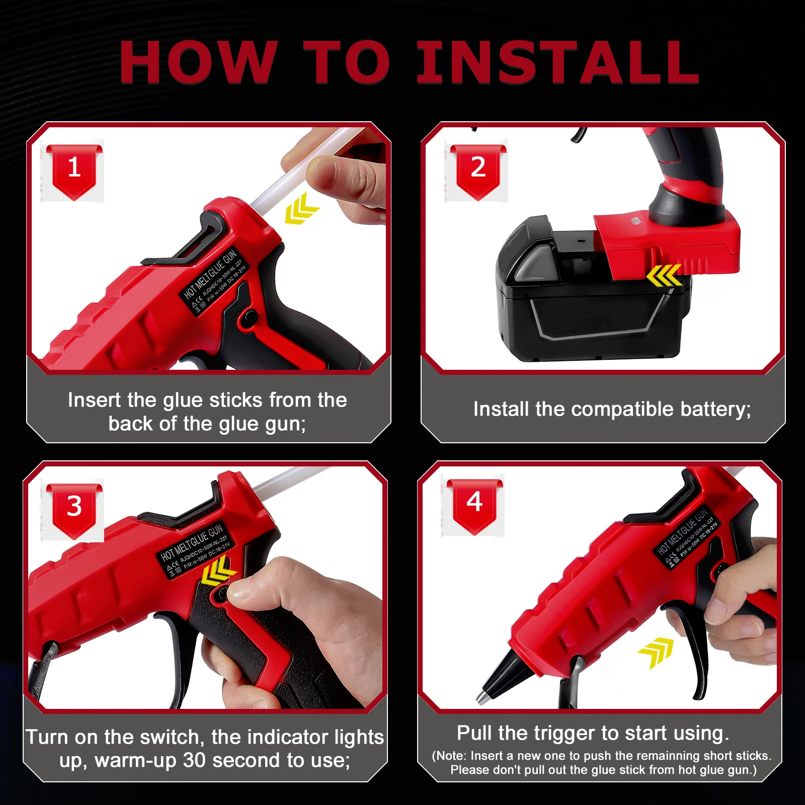 Cordless Hot Glue Gun 30s Quick Preheat Hot Melt Glue Gun with 30 Pcs 7mm Glue Sticks for Milwaukee 18V Battery (No Battery)