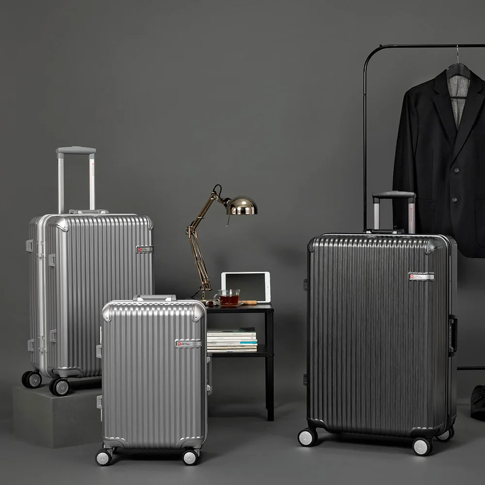 ناقلة بضائع عسكرية سويسرية للسفر ، إطار من الألومنيوم ، حقيبة سفر ، عربة بعجلات ، عربة بوليستر ، WT ، PC ، ABS ، قفل TSA ، I82