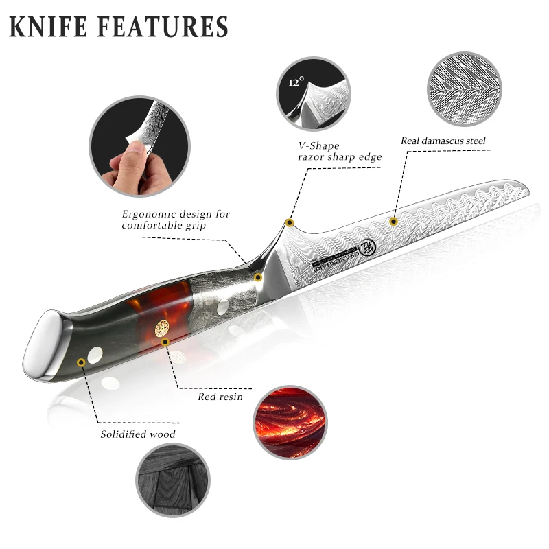 Damascus Kitchen Knives Chef\'s Boning Knife Japanese Steel Cooking Tool Home Market Cooking Cutlery Meat Vegetable Steak Knives