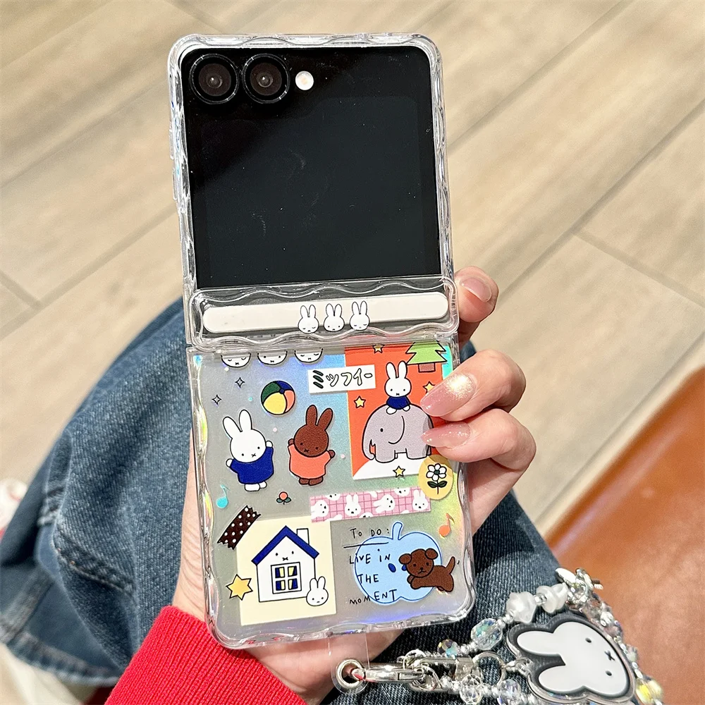 Urocze etui na telefon z motywem słonia, króliczka Miffy, do Samsung Galaxy Z Flip6 7 FE Flip5 z osłonką na zawias, kawaii etui z misiem do zflip7 Funda — zdjęcie produktu 2