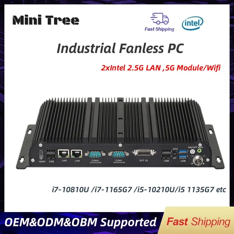 Computer industriali integrati senza ventola Core i7 1165G7 10610U GPIO Dual 2.5G LAN Mini PC desktop compatto RS232 RS485 COM 5G SIM