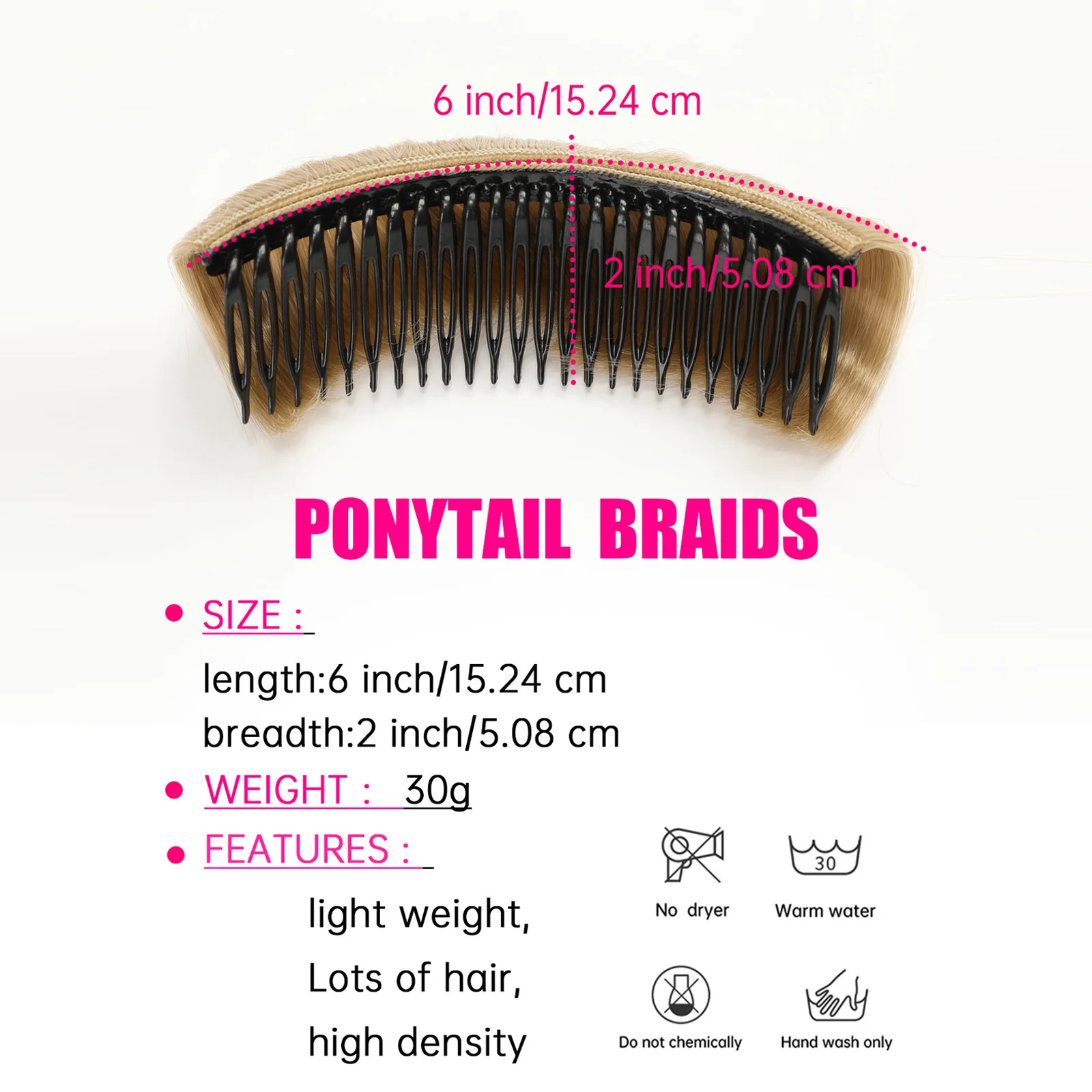 6 Inches Synthetic Invisible Fluffy Hair Pad Wig Cushion Comfortable High Temperature Fiber Insert Comb Increase Hair Style Tool