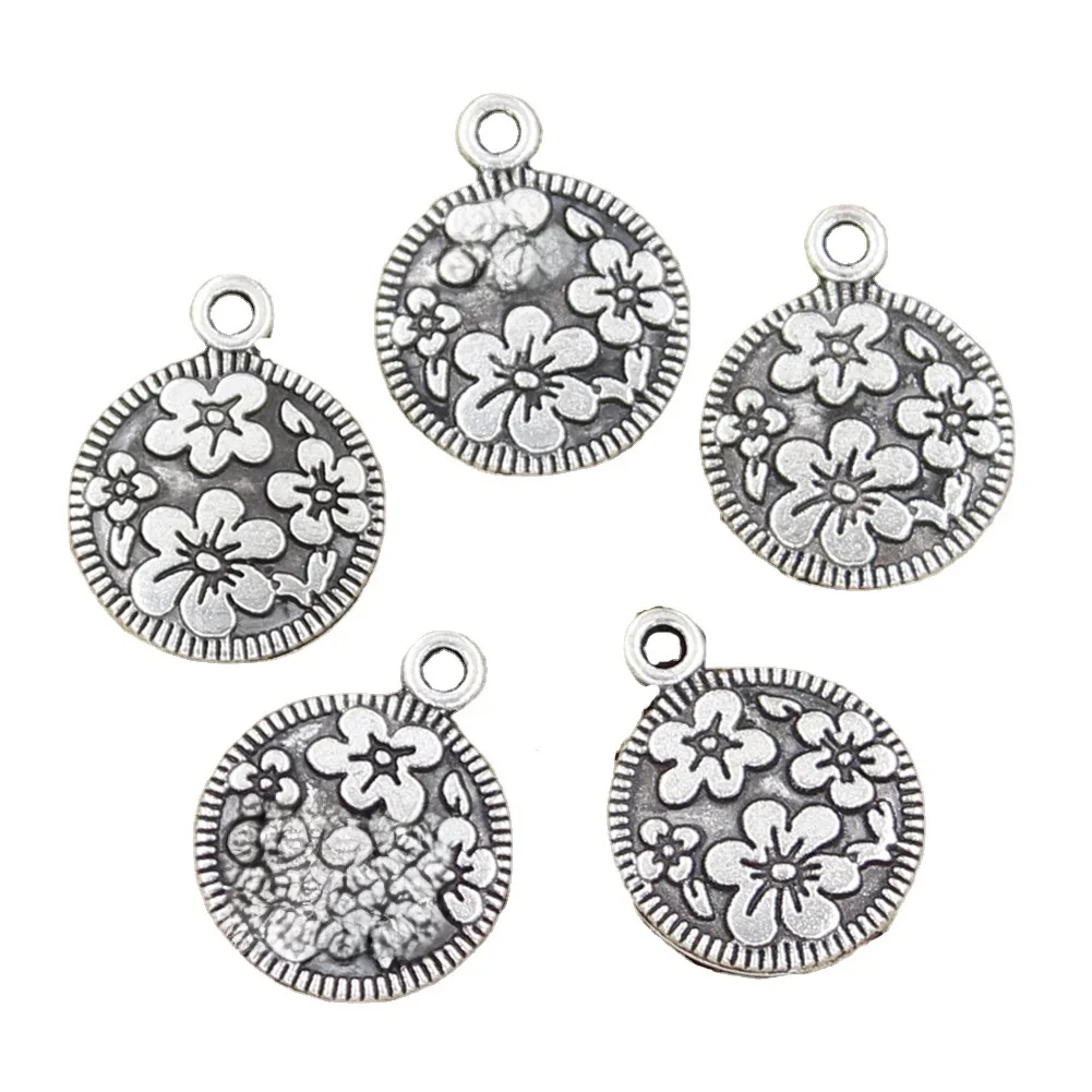 12 sztuk Charms koło kwiat 18x15mm Antique Making wisiorek fit,Vintage tybetański srebrny kolor, ręcznie robiona biżuteria DIY — zdjęcie 2