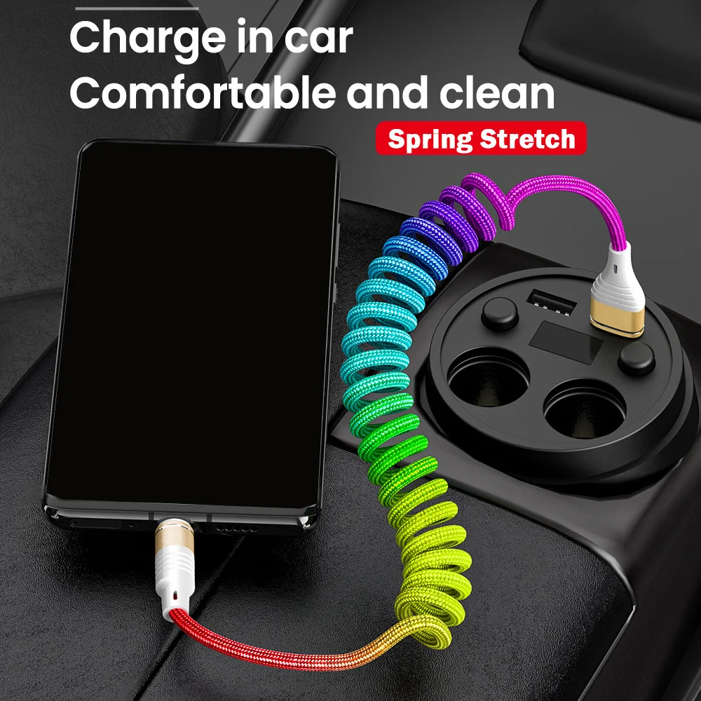 New Hot  3A Quick Charge USB Type-C Cable-Durable Nylon Flexible Spring Design-For Samsung/Xiaomi  In-Car Mobile Use