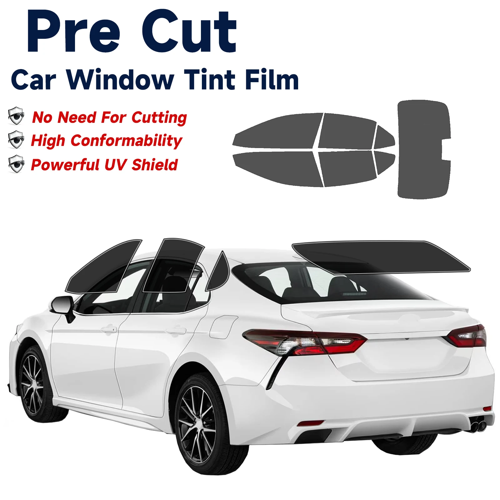 

Предварительно вырезанный оттенок окон автомобиля для Toyota Camry 2018-2024, все боковые солнцезащитные УФ-ИК-блокирующие тепло и блики, 2-слойные защитные пленки для окон, тент