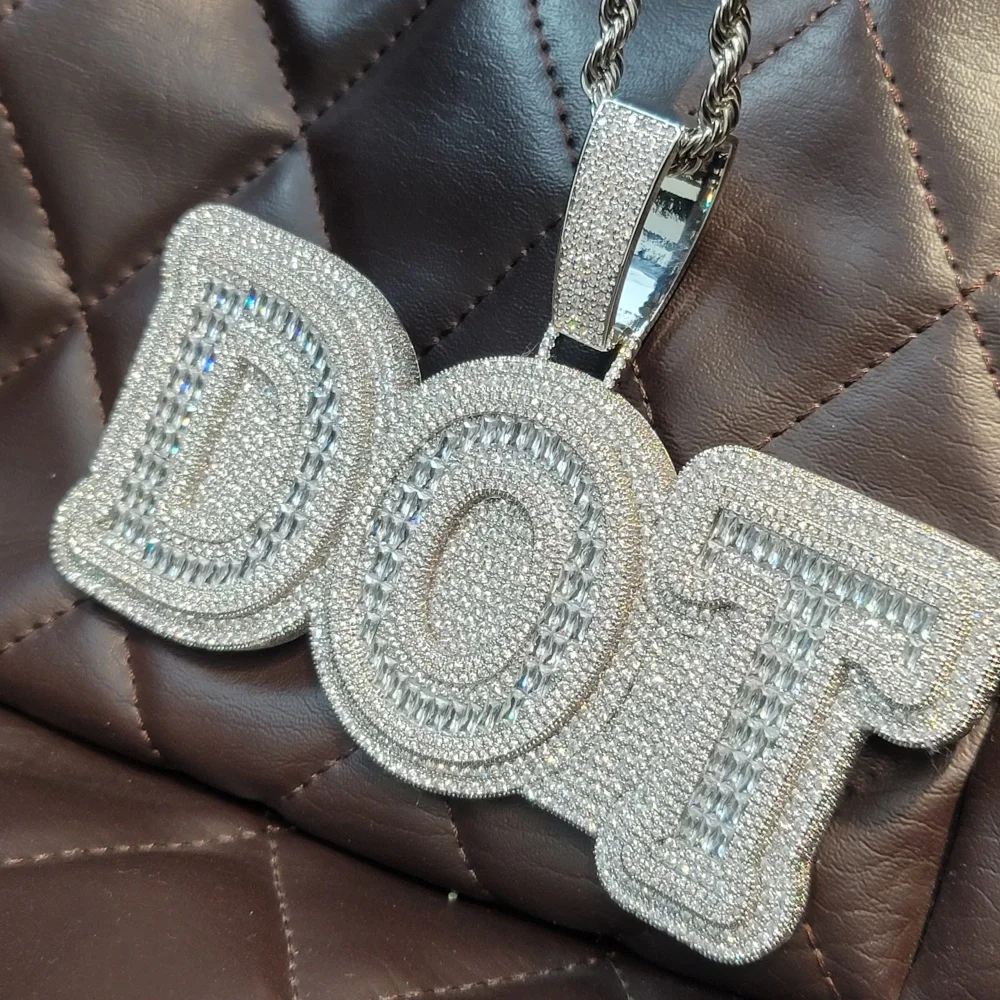 Iced Out Big Baguettecz Tennis Chain Hip Hop Necklace Custom Letter Pendant Whole Piece Solid Back Nameplate Mother's Day Gifts