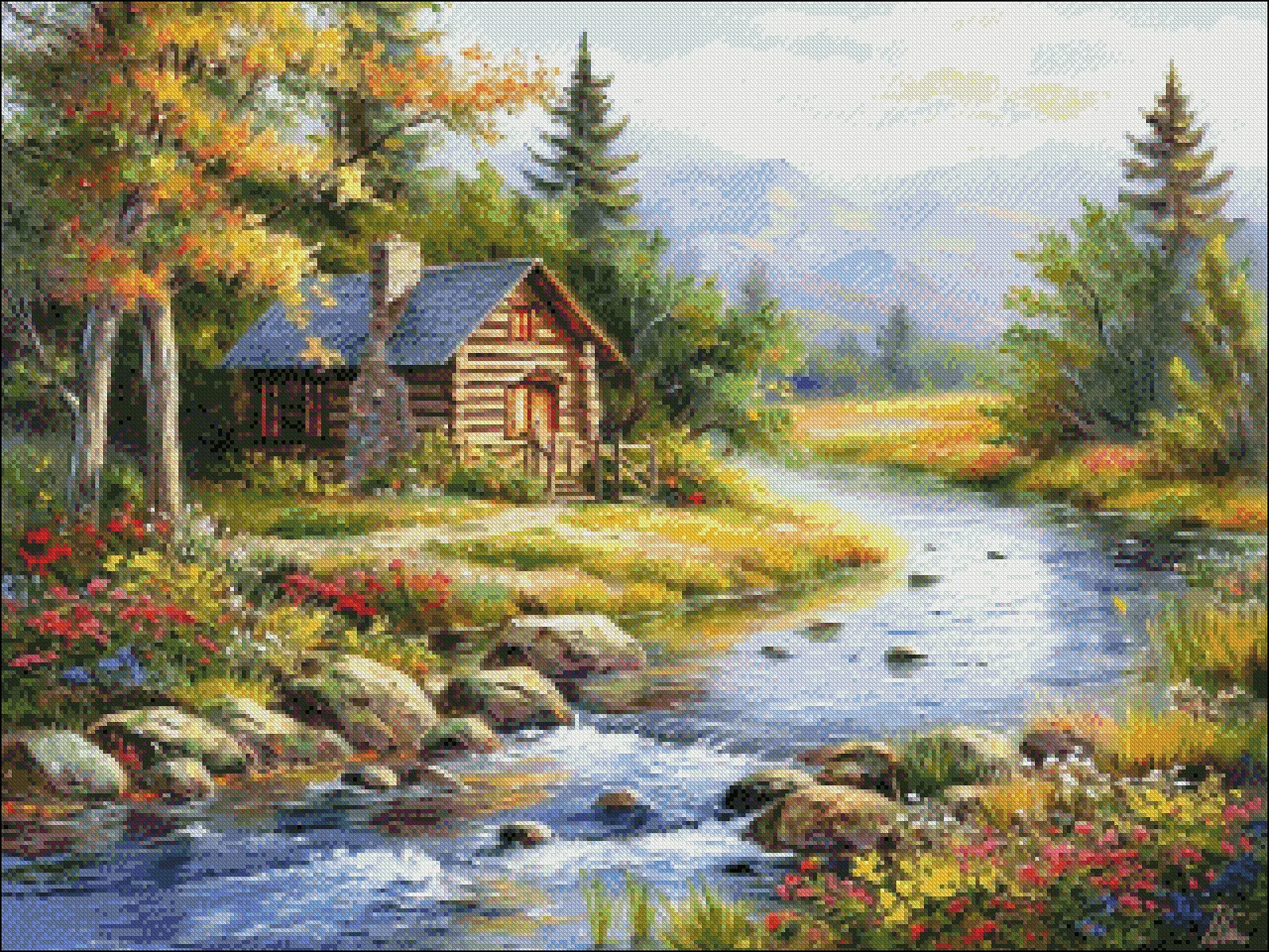 Embroidery Counted Cross Stitch Kits Needlework - Crafts 14 ct DMC Color DIY Arts Handmade Decor - Mountain Creek Cabin 2