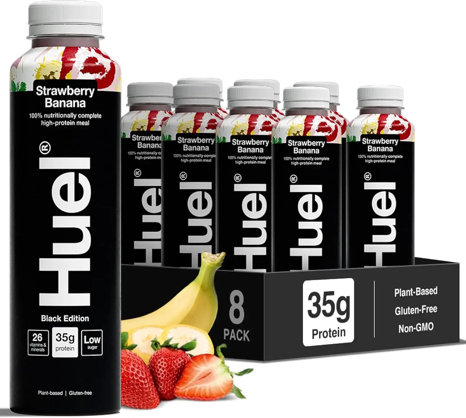 Huel Complete Meal Drink Black Edition Strawberry & Banana, 8 x 500ml