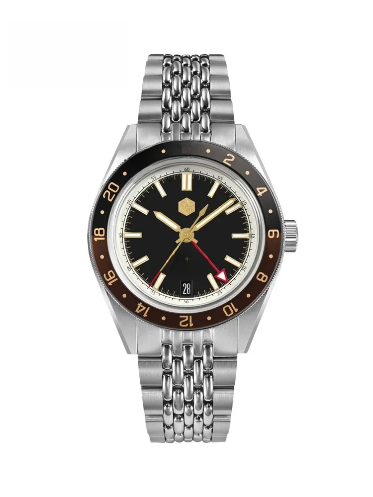 San Martin Nieuwe 39,5 mm NH34 GMT Herenhorloge Bidirectioneel Aluminium Bezel Luxe Automatisch Mechanisch Saffier 10Bar Lichtgevend SN0116 - afbeelding 2