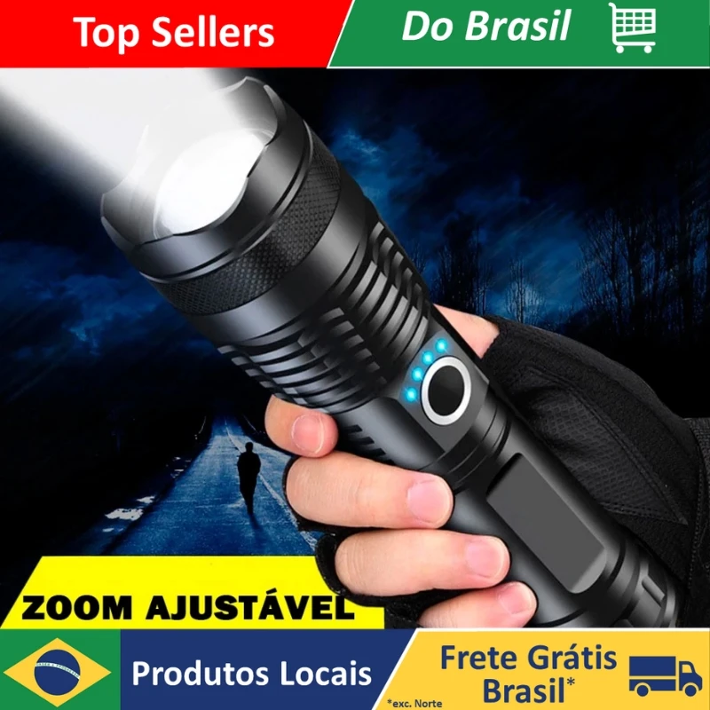 USB Charging Spotlight Outdoor Telescopic Zoom 3000 Lumen P50 Single Flashlight with Cable 26650 Battery IPX5