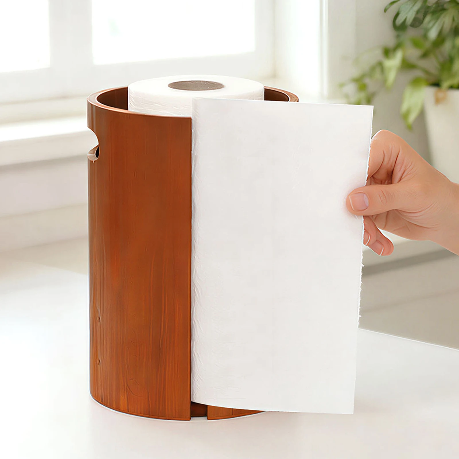 

Wood Paper Towel Holder for Countertop Kitchen Bathroom Towel Holder with Splash Guard Handle Weighted Non Slip Base Home Decor