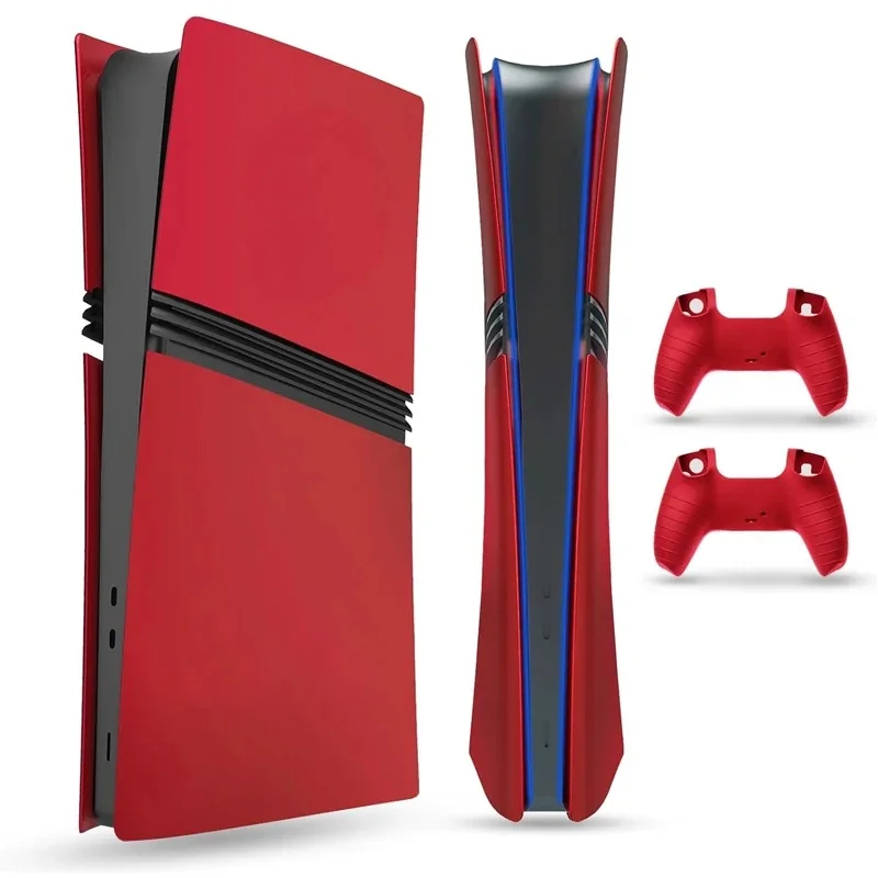 Płyta czołowa do PS5 Pro (Digital、Disc Edition), pokrywa, obudowa ABS, matowa skórka, z dodatkowymi 2 silikonowymi osłonami kontrolera (czerwona) — zdjęcie produktu 7