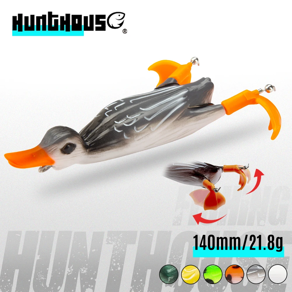 Hunthouse Künstliche weiche Köder, 140 mm, 21,8 g, sprittende Ente, lebensechte schwimmende Silikonköder, Spritzfüße, Süßwassergerät LW240