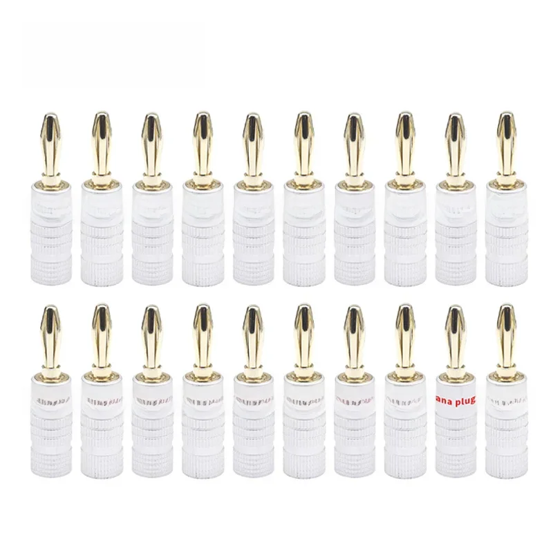 20 sztuk/10 par LBSF wtyczki BANANA 24K pozłacane 4MM złącze bananowe z blokadą śrubową do wtyczek głośnikowych Audio Jack — zdjęcie 2