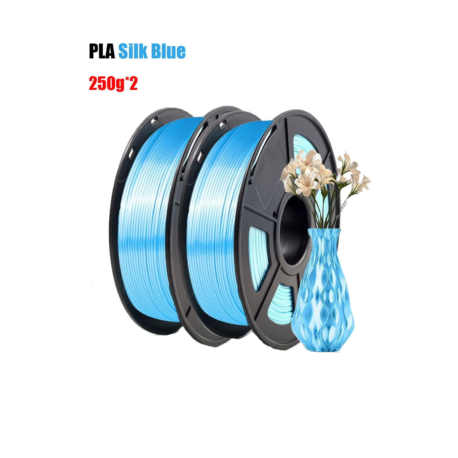 

3D Printer Silk Filament,Shiny Silk PLA Filament 1.75mm,Smooth Silky Surface, Great Easy to Print for 3D Printers,500g/250g blue