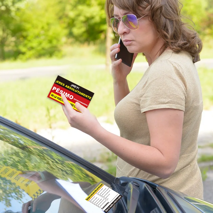 100 pcs Spanish Parking Violation Cards - Unauthorized Parking Reminder, No License Zone Alert, with Pre-Printed Message