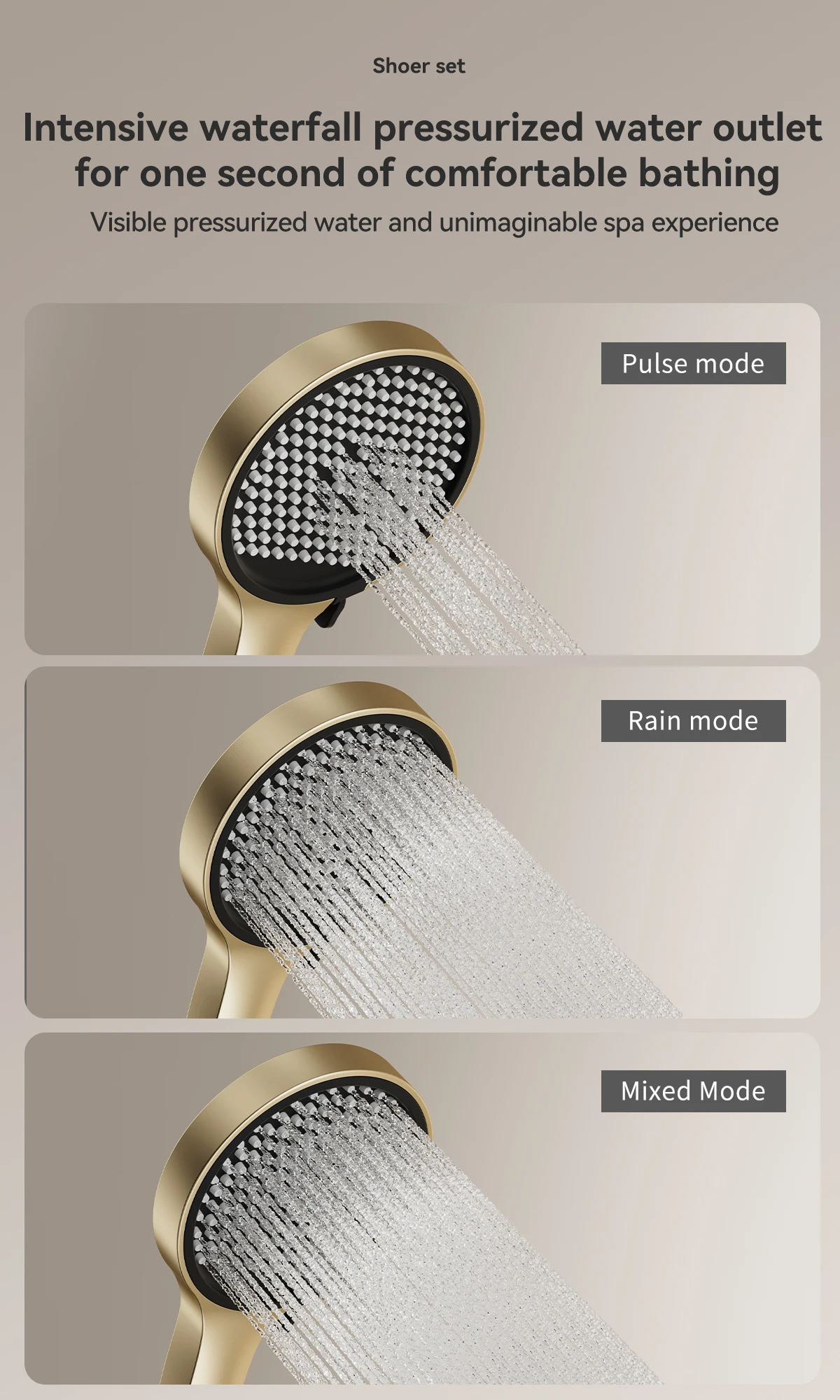 Goldener Nickel-Duschschirm Wandmontiertes Wasserfall-Duschkopf-Set Badezimmer Digitale Atmosphäre LED-Licht Duschset Schirm – Detail 11