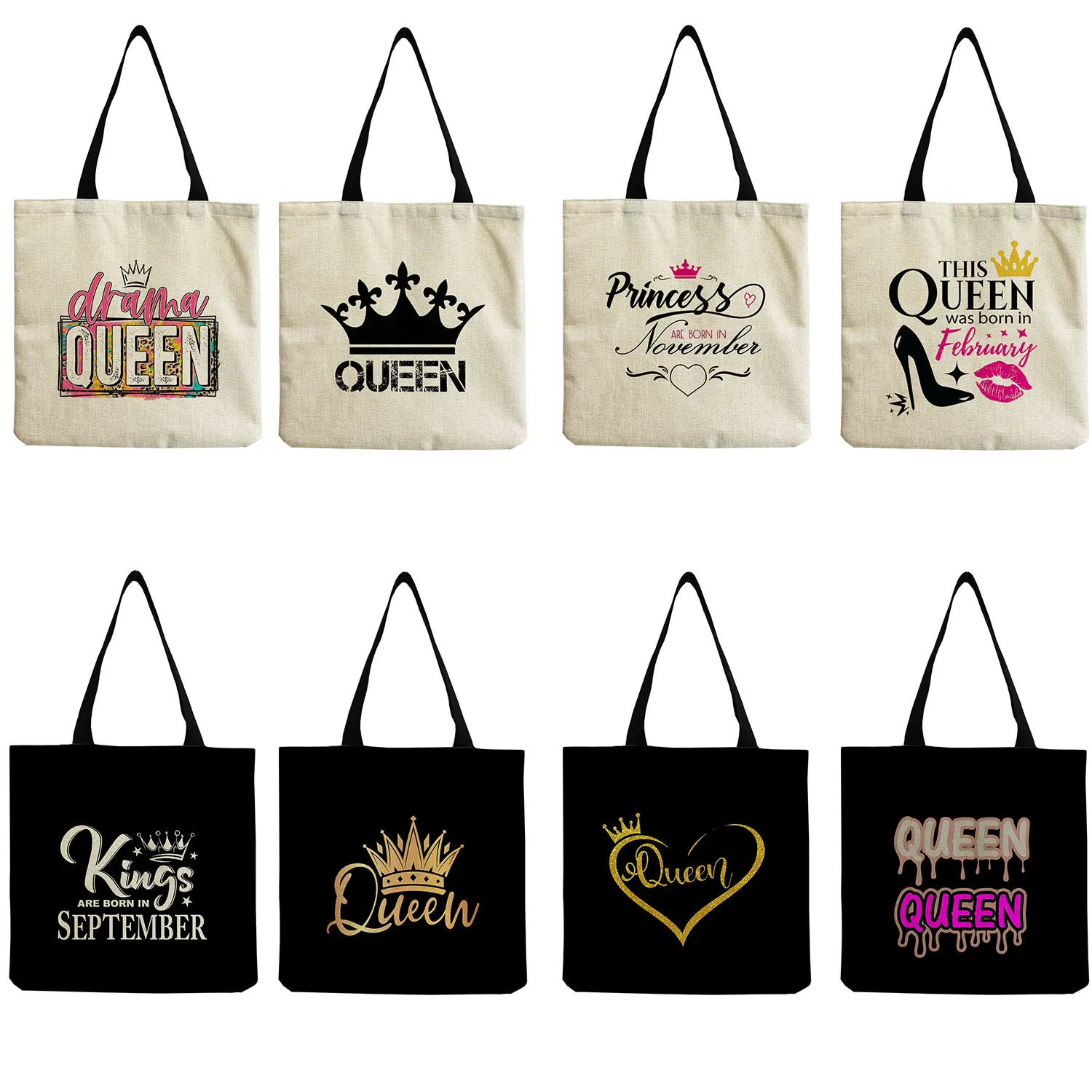 Queen and Crown English Print Tote Bag Women's Summer Bag 2022 Eco Friendly  Travel Beach Bag High Capacity Women Shoulder Bag