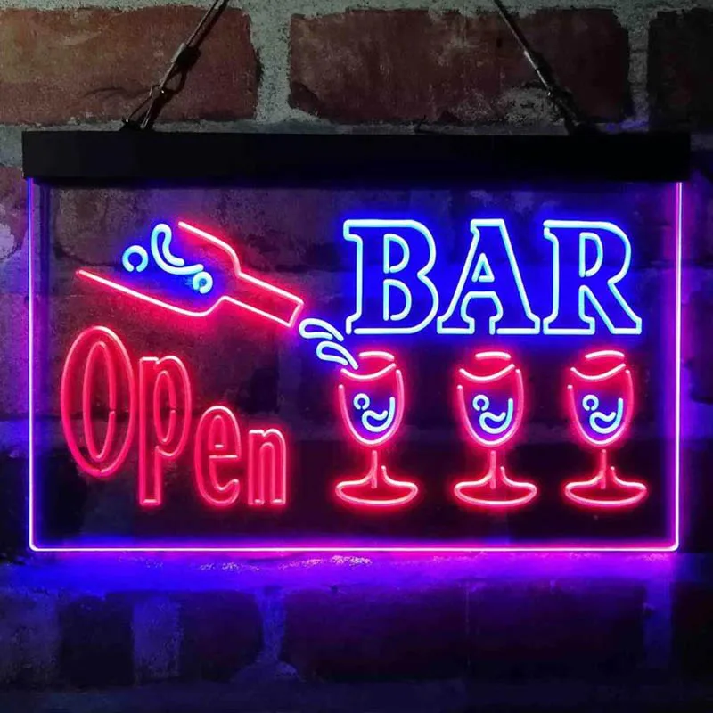 

Custom Bar Open 3 Glasses Pub Dual Color Neon Sign LED for Personalized Gift Birthday Party Bedside Lamp Light