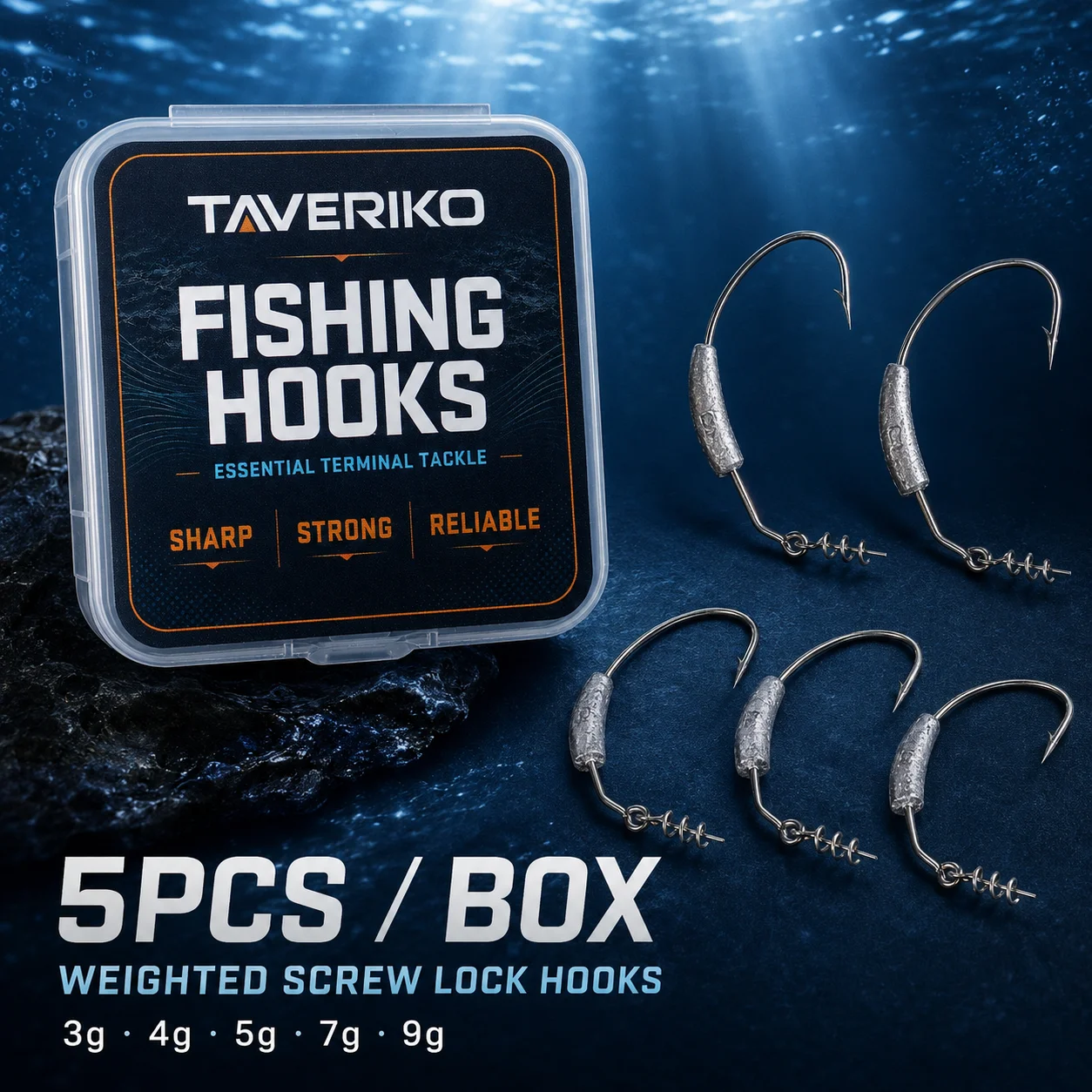 TAVERIKO Weighted Screw Lock Fishing Hooks, Wide Gap Weighted Hooks for Soft Plastic Lures, Bass Fishing Tackle, 5PCS/Box