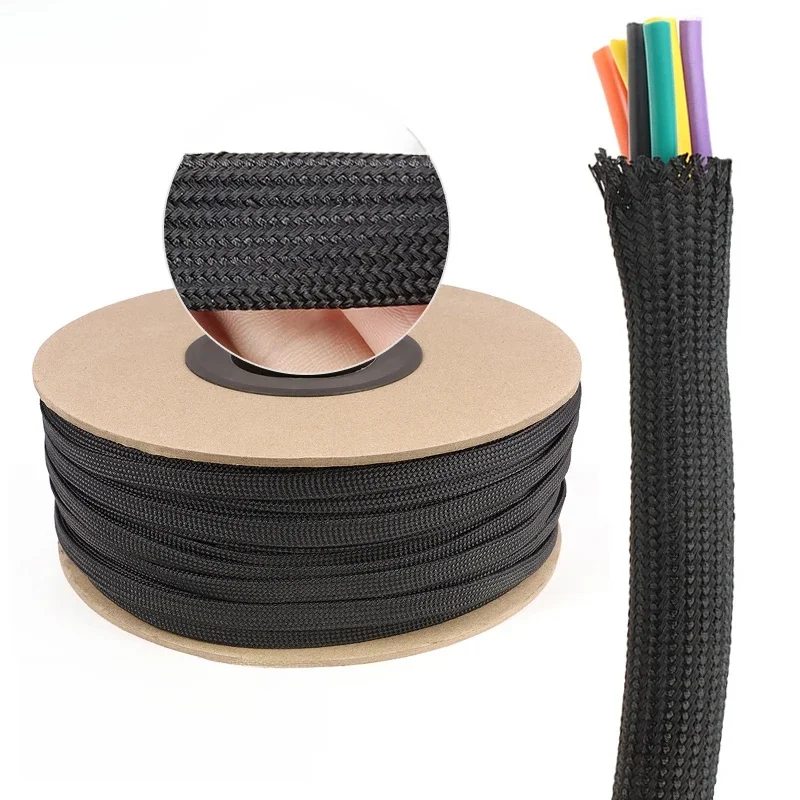 Manchon isolé tressé en Nylon haute densité, 1 à 30m, noir, 2.5mm - 60mm, Protection des fils, gaine extensible en Polyamide, nouvel arrivage