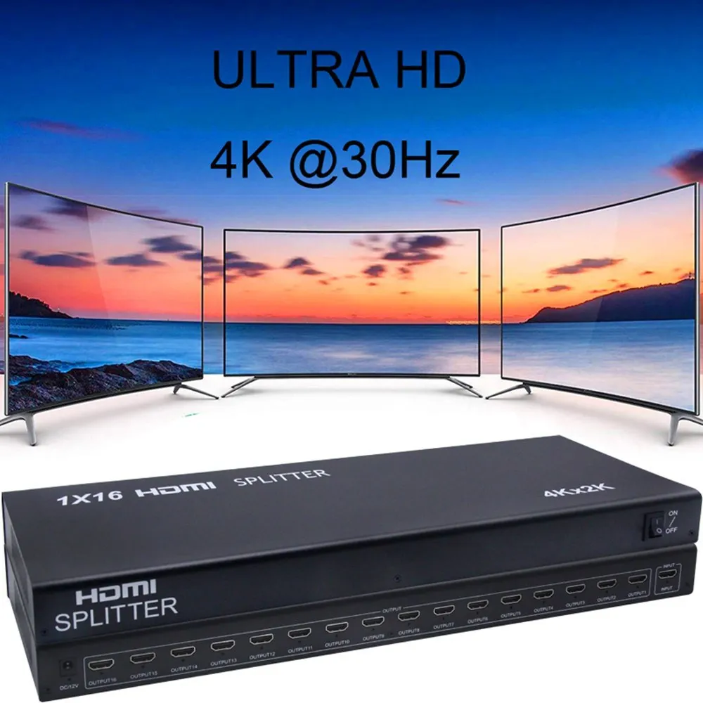 4K 1x16 HDMI Splitter 1 In 16 Out Video Distributor Multi-screen Display Screen Mirror Split for PS3 PS4 XBOX PC To Monitor TV