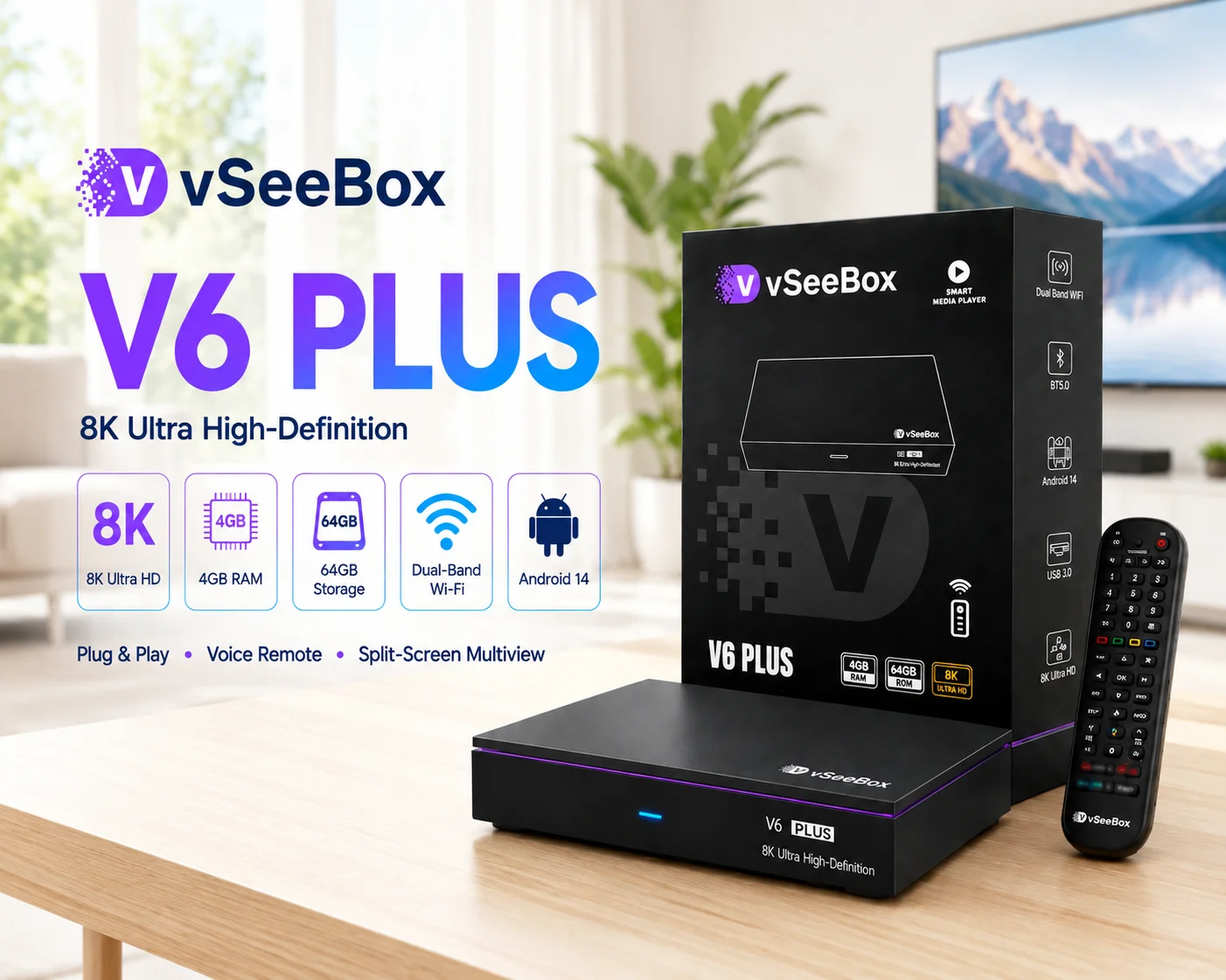 VSeeBox V6 Plus | Authorized US Distributor | Same Day USA Shipping | Android Media Player 64Gb Storage