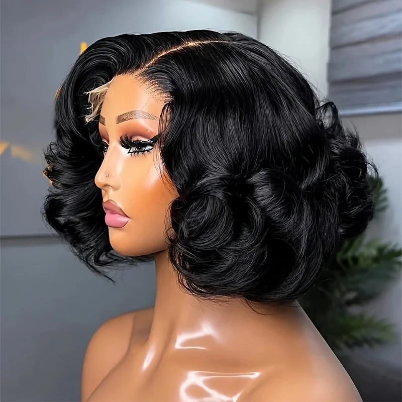 13x4 Lace Frontal Body Wave Bob Human Hair Wigs Brazilian 250% Density Bouncy Loose Curly Bob Wigs 4x4 Closure Short Human Hair Wigs For Women