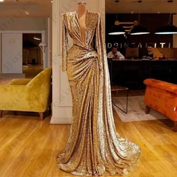 Luxurious Beautiful Evening Dresses Fascinating Deep V-neck Long Sleeves Exquisite Sparkling Romantic Prom Gowns 2024 Customized