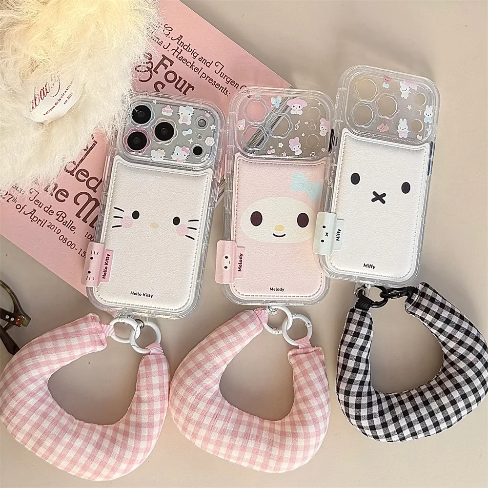 

Cute cartoon leather HelloKitty with hanging accessories suitable for iPhone 17 Pro Max 14/15/16 13 Pro Max protective case, ant