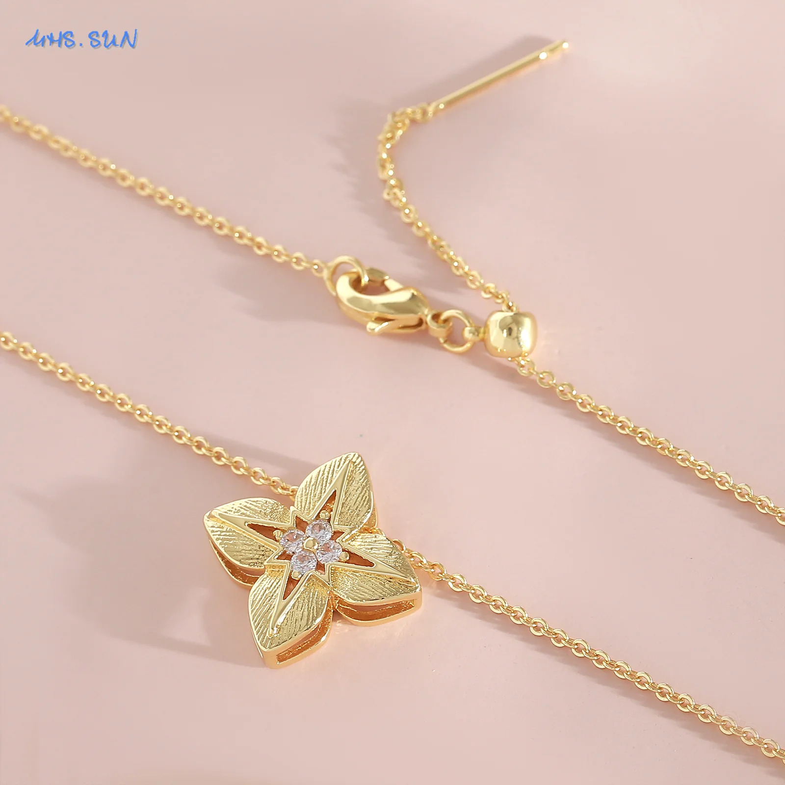 SUNSLL مكعب زركونيا أربع أوراق البتلة قلادة القلائد للنساء الفتيات مطلية بالذهب زهرة المختنق سلسلة مجوهرات هدايا 1 قطعة #4